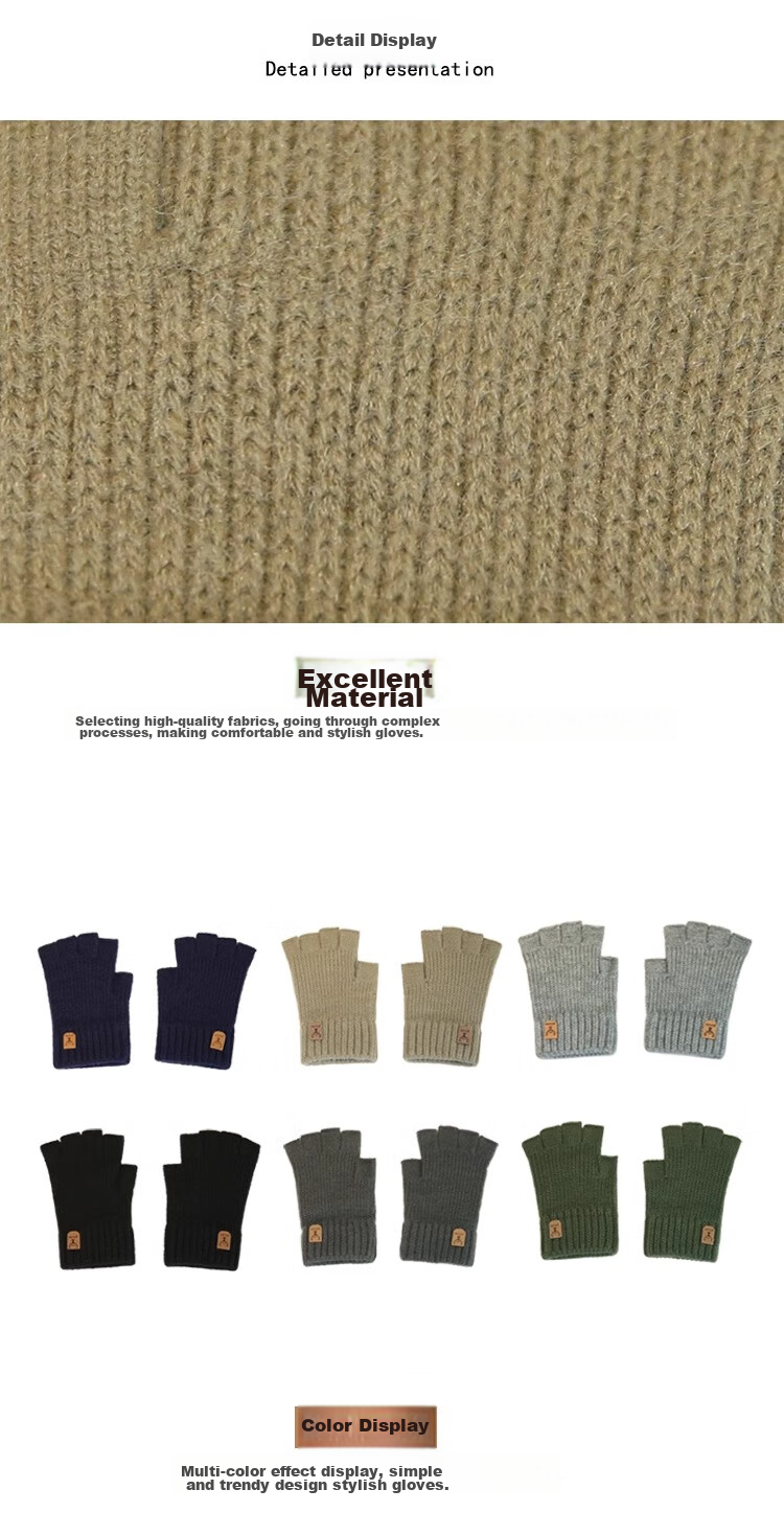 HAOGUAN Wool Knit Fingerless Gloves for Men, Autumn And Winter, for Students, Writing, Typing, Cycling, Touchscreen Use, Warm, Semi-Fingered, Elastic 10