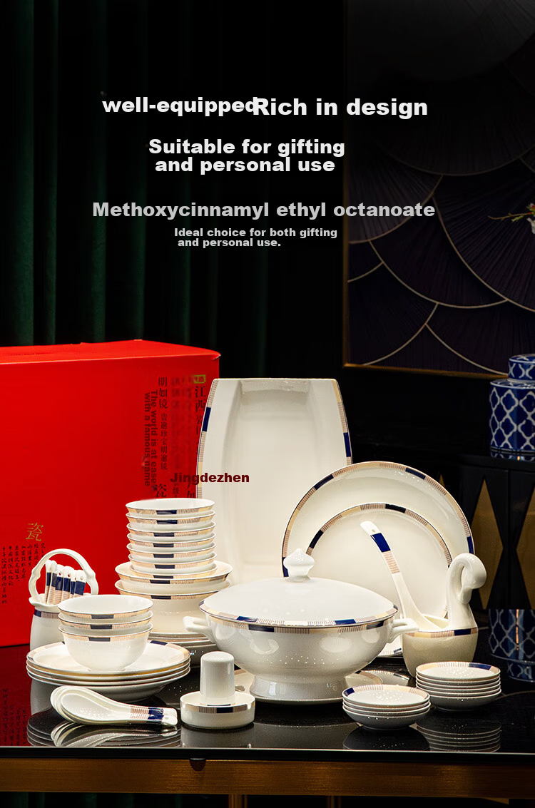 JD Original Bowl And Plate Tableware Set, Bone China Dinnerware Gift Box Set for Housewarming, Interlude 66-Piece Set 8