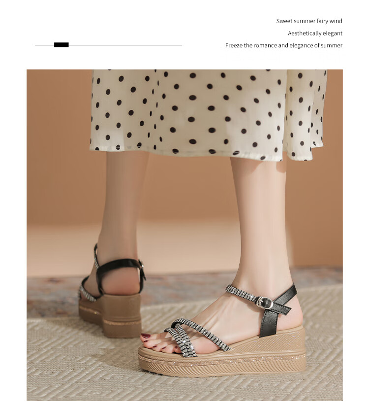 ZHR Women's Shoes, Summer Wedge Versatile Sandals, Fashionable Rhinestone Platform Slimming Beach Shoes for Women, AY161, Apricot Color, Size 35 33