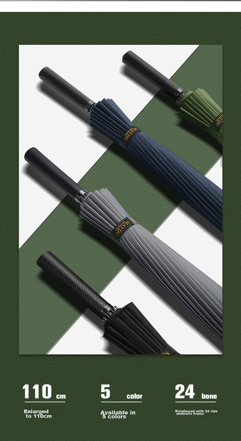 MAYDU Umbrella, Long Handle, Large Size, 24 Ribs, Reinforced And Thickened, Double-Person Umbrella, M5003, Smog Blue 10