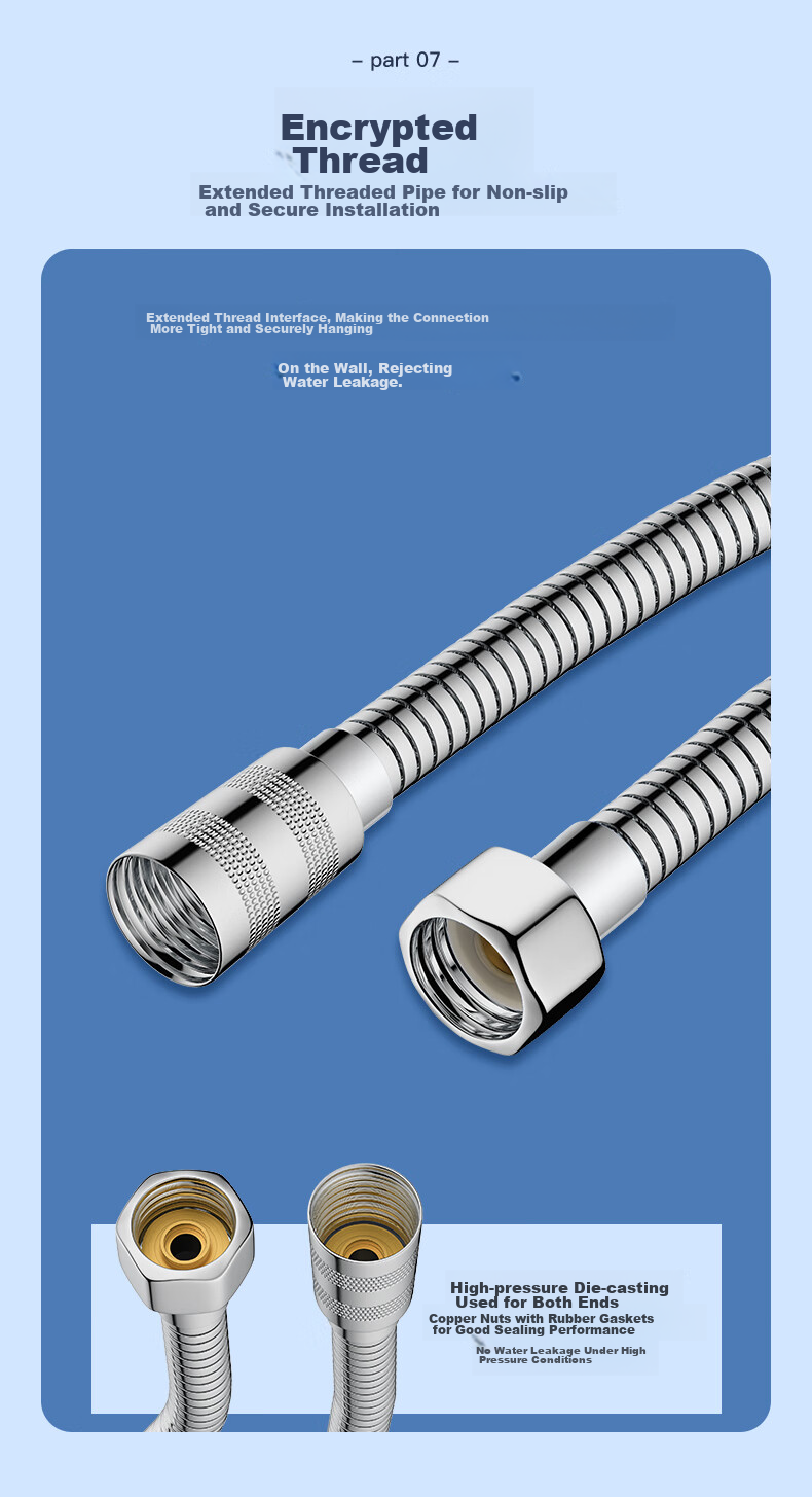 KEGOO K06044 Shower Hose, 1.5 Meters Stainless Steel, Anti-Explosion And Anti-Tangling Water Pipe for Shower Head 11