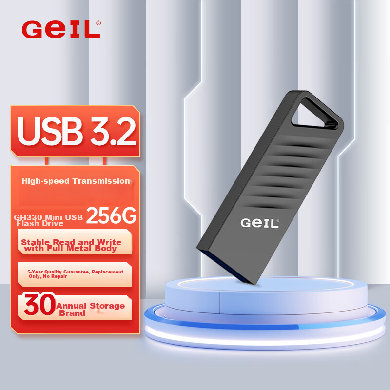 GEIL 256GB USB3.2 Flash Drive, Read Speed 100MB/s, All-Metal High-Quality USB Drive, Large Capacity GH330 Series for Study, Office And Business Use