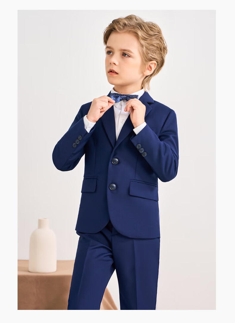 Luomeng Children's Suit Set, Stylish Boy's Flower Boy Host Formal Wear, Boy's Piano Performance Outfit, Navy Blue, Size 170 21