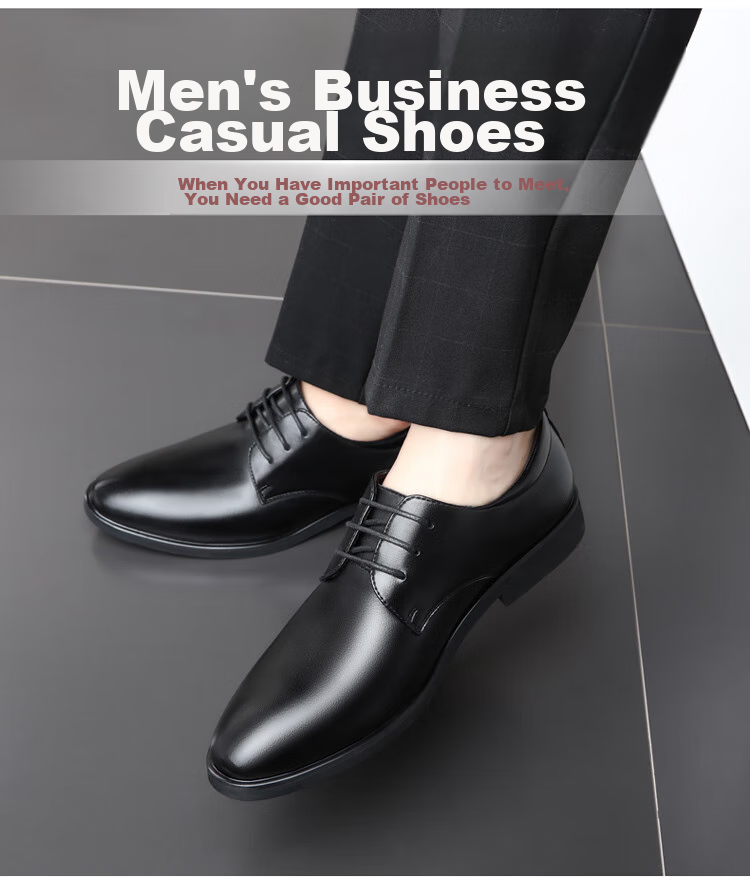 Poitulas Men's Lace-Up Business Casual Shoes, Korean-Style Trendy Soft Leather Wedding Formal Shoes for Men, 6633 Black, Size 38 3