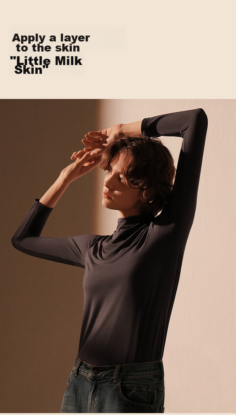 Ubras Soft And Smooth Milk Skin Base Layer for Women, Amino Acid Autumn Undershirt, Inner Thermal Underwear, Comfortable Base Shirt, Jet Black, Size S 11