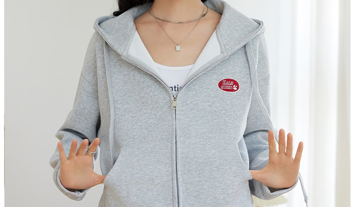 Halo Queen Hoodie Jacket for Women, Spring And Autumn, with Hood And Zipper Pockets, Loose-Fitting Fashion Casual Outerwear, New Product H143W1010 43