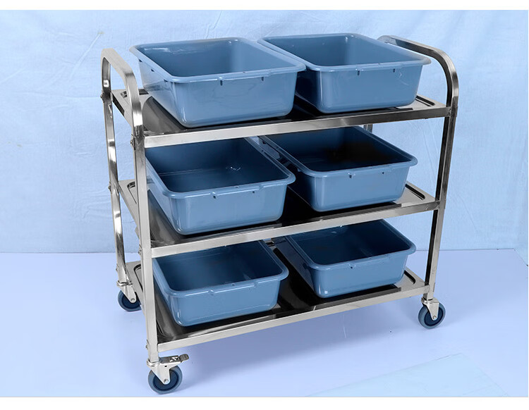 Quanshi Stainless Steel Three-Tier Food Serving Cart Dining Trolley Beverage Service Cart Push Bowl Collection Cart Cleaning Cart Commercial Kitchen Canteen Food Distribution Cart Large Size 1