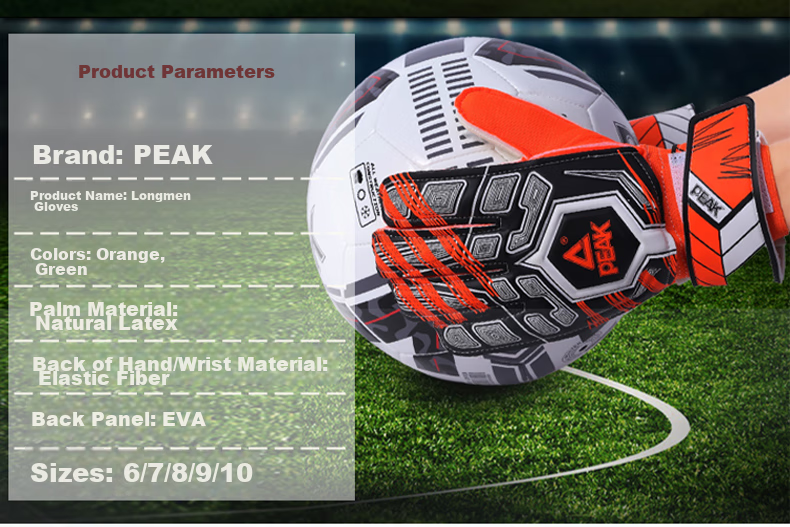 PEAK Goalkeeper Gloves with Finger Protection, Natural Latex, Non-Slip, Wear-Resistant, Shock-Absorbing, Professional Training Gloves for Adults And Children, Soccer Goalie Equipment, Orange, Size 10 4
