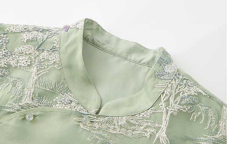 Dme [Banshixi Mingyue] Summer Chinese-Style New Light-Weight Faux Tencel Embroidered Comfortable Concealing Semi-High Collar Dress 8