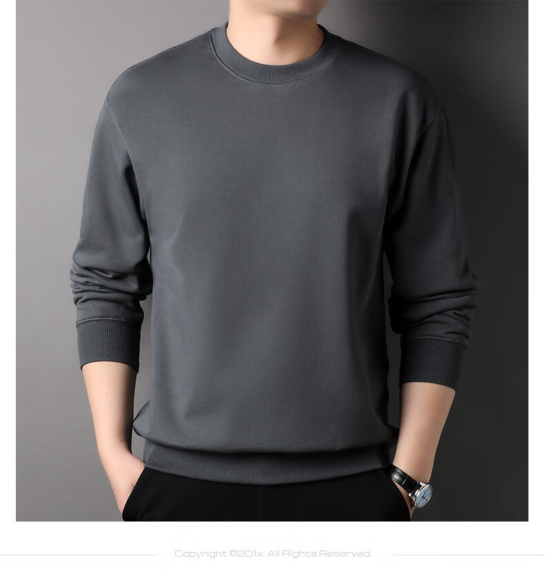 Hengyuanxiang Men's Sweatshirt, 100% Pure Cotton, Round Neck, for Young And Middle-Aged Men, T-Shirt 15237320, Dark Night Gray, 170/92A 7