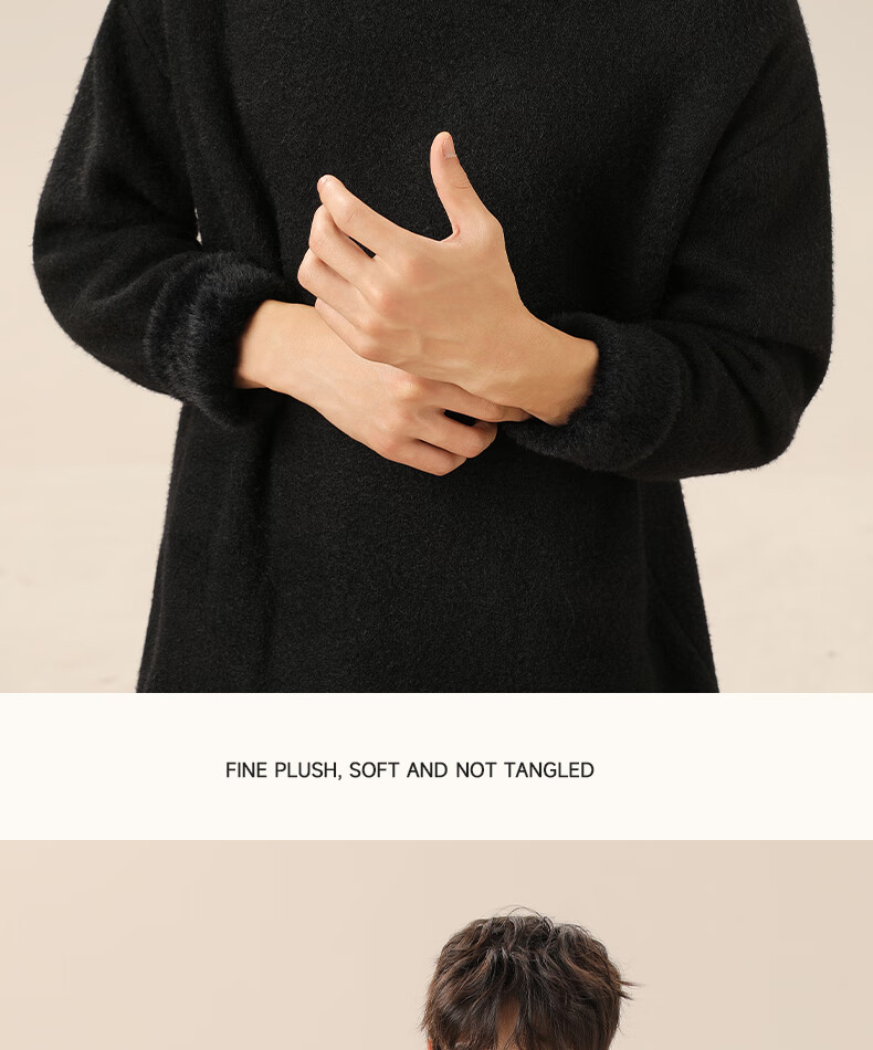GENIOLAMODE Men's Sweater, Winter Round Neck Thick Warm Inner Layer Base Shirt for Men, Winter Knitted Clothing, Black, 2XL 6