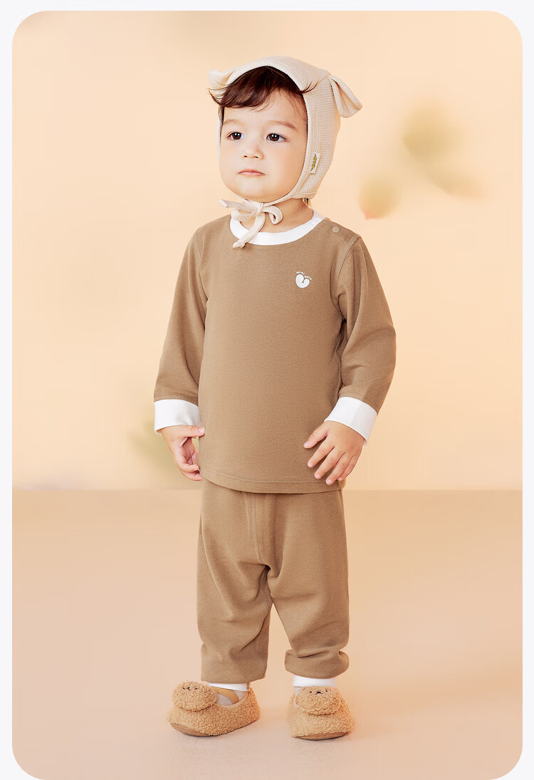 Minibala [Plant Core] Autumn And Winter High-Waist Tummy Protection Thermal Underwear Set for Boys And Girls, Baby Pajamas 9
