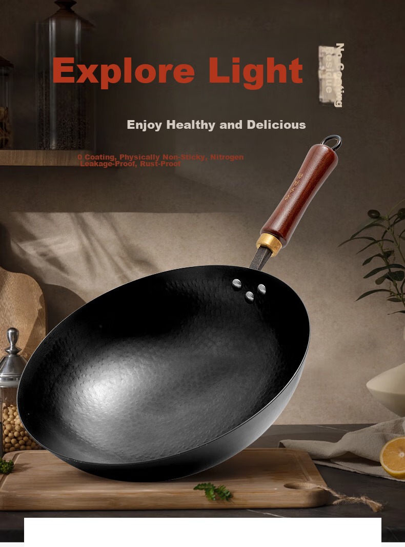Jitiechui Iron Wok, Stir-Fry Pan, Non-Stick Pan, Hand-Forged, No Coating, Traditional Cast Iron Pan, Suitable for Gas Stove, 32cm 1