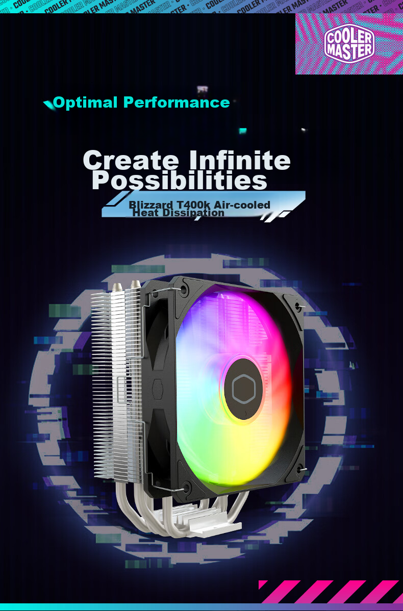 CoolerMaster Hyper 510 Down-Pressure Air Cooler All-Black Design Direct Contact 5 Heat Pipes Mini Size ITX Case Compatible Multi-Platform Mounting 3-Year Warranty 2