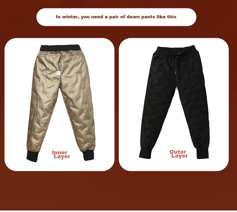LangSha Black Gold down Pants for Women, Outdoor Wear, Winter Fleece-Lined White Duck Down Pants, Women's Tapered Leg Windproof Cotton Pants, Thickened Warm Trousers 12