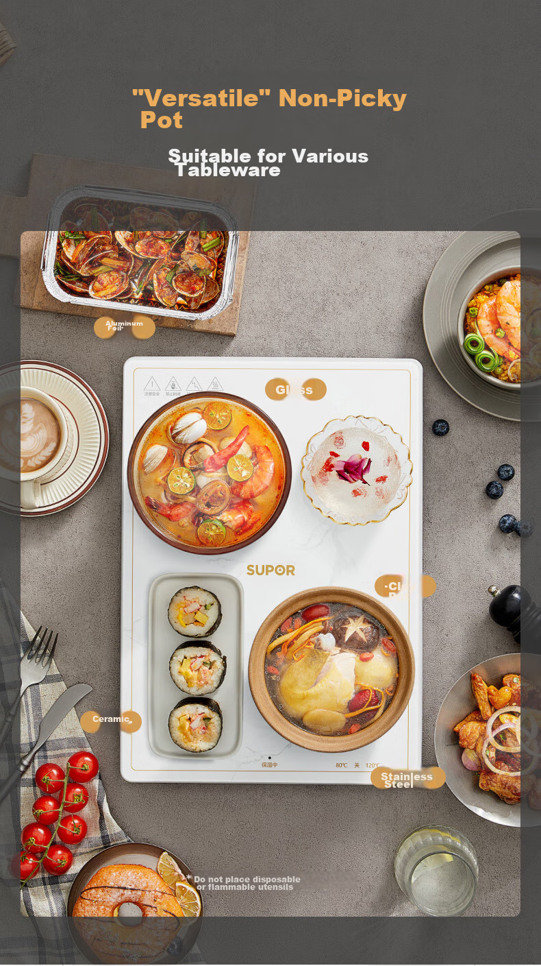 SUPOR Folding Food Warming Plate, Heating Table Mat, Baking And Fermentation Temperature Control Timer Warming Board BF6040P822D (Square) 10