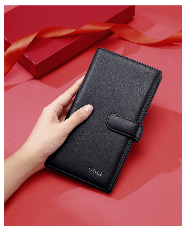 GOLF Card Holder for Men, Top-Grain Leather, Multi-Slot Large Capacity, Bank Card Pouch, Anti-Theft Long Wallet, ID Holder, Business Money Clip, 5V718394J Black 6