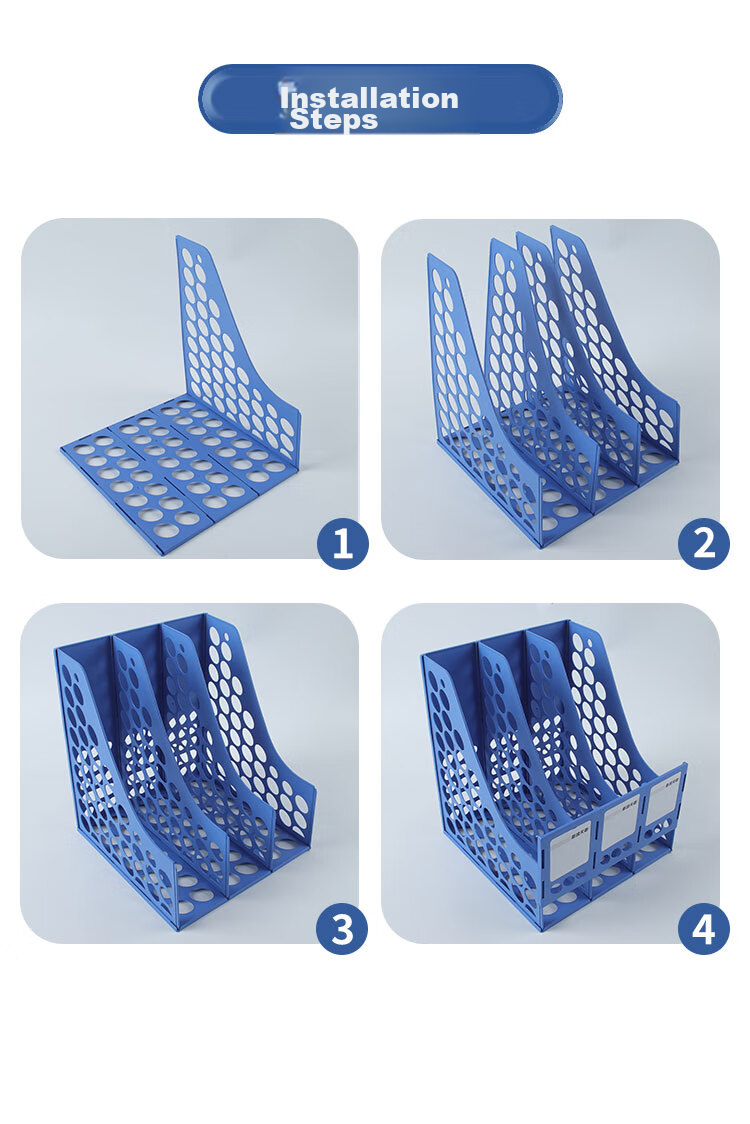 TANGO Four-Section Metal File Organizer Desktop Office Stationery Storage Rack File Holder Document Tray Durable Office Supplies 6