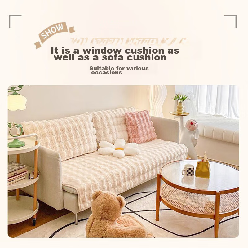 AVIVI Plush Sofa Cushion, Non-Slip Sofa Cover, Throw Blanket, Winter Bay Window Pad, Windowsill Mat, 70*150 Cm, Bubble Patter