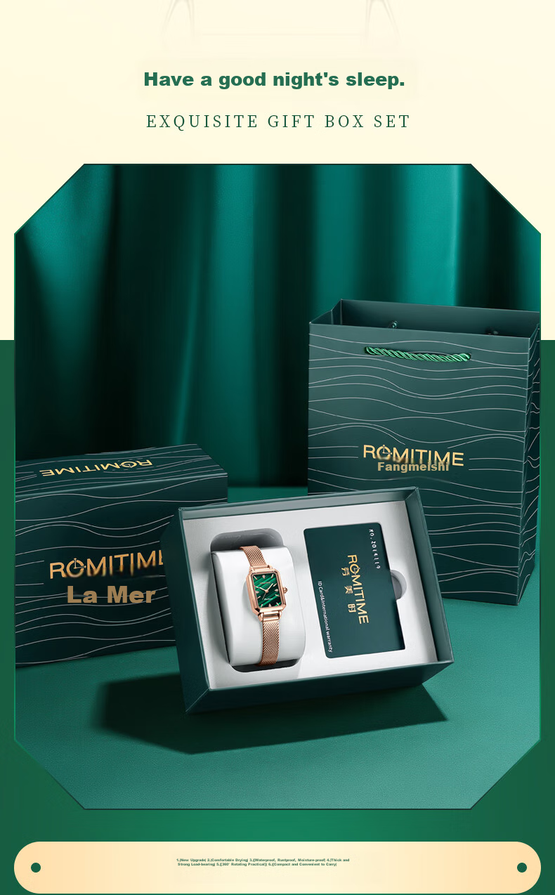 ROMITIME Women's Quartz Watch, Fashionable Elegant Light Luxury Retro Small Green Square Watch, Versatile Student Trendy Wristwatch 3