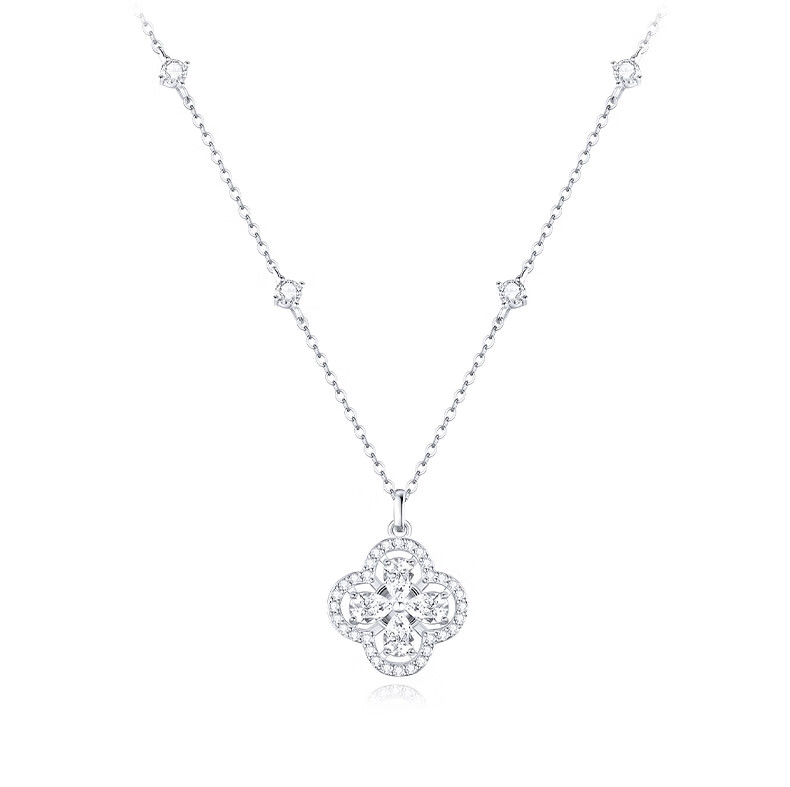 Chow Tai Seng [Birthday Gift] Four-Leaf Clover Necklace Pure Silver Women's Light Luxury Versatile Clavicle Chain 3