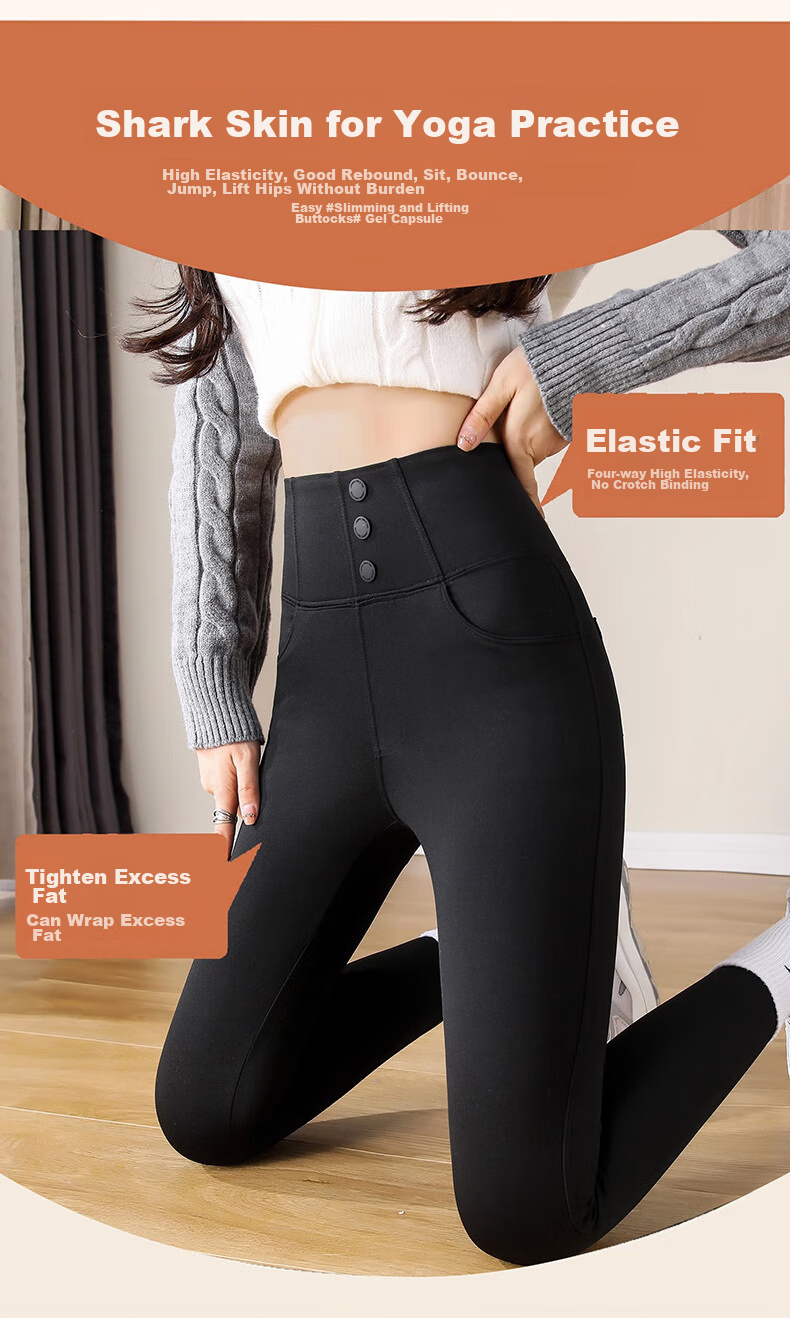 LangSha Leggings for Women, High-Waisted Tummy Control Butt-Lifting Shark Pants, Elastic Slim-Fit Ankle-Length with Three Velcro Straps for Autumn And Winter Outerwear 11