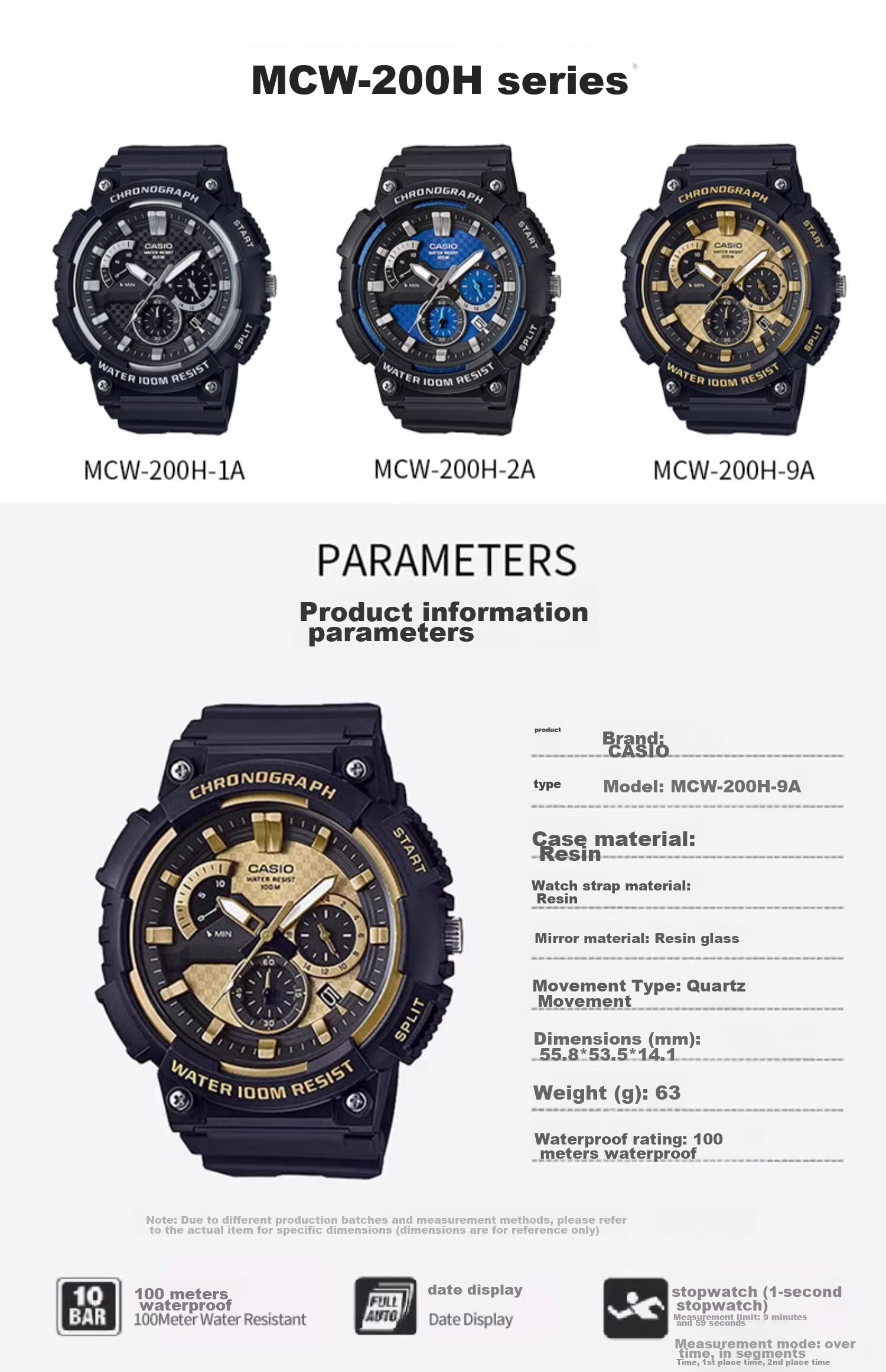 Casio Watch for Men, Black Knight Black Gold Sports Youth Student Waterproof Digital Watch for Men And Women, MCW-200H 3