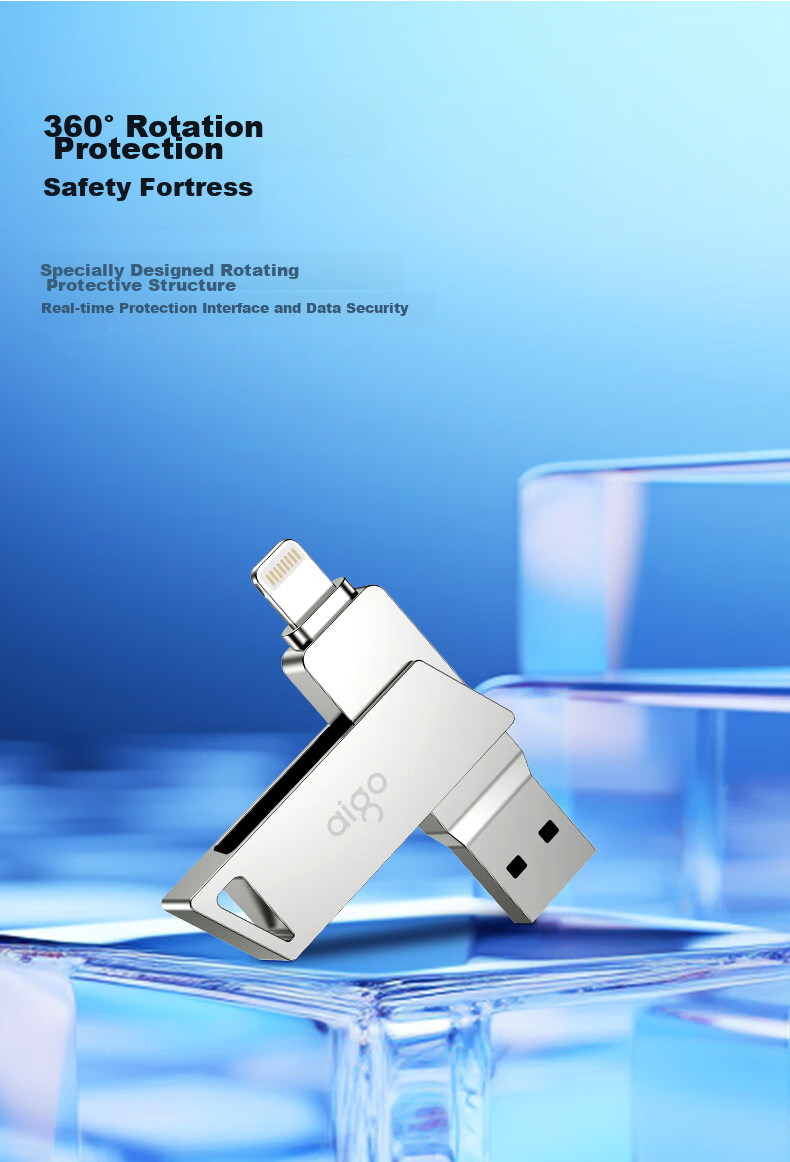 Aigo 256GB Lightning USB3.0 Apple Flash Drive U368 Compatible with IPhone 14/iPad 9 And Earlier Models, Dual-Use for Phones And Computers 10