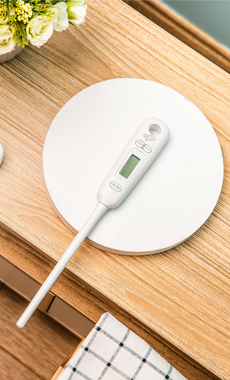 Deli Probe Thermometer Baby Milk Thermometer Kitchen Oil Thermometer with Protective Sleeve And Battery 8897 8