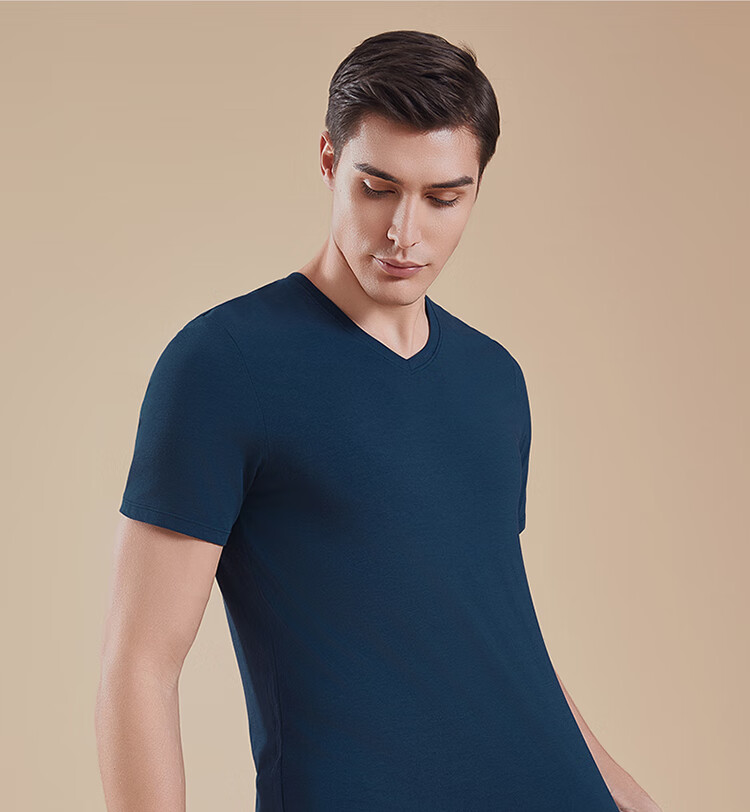 Hosa Men's Tank Top Short-Sleeve T-Shirt, Athletic Elastic Slim-Fit Cotton Modal Casual Undershirt, Navy Blue, Size L 2