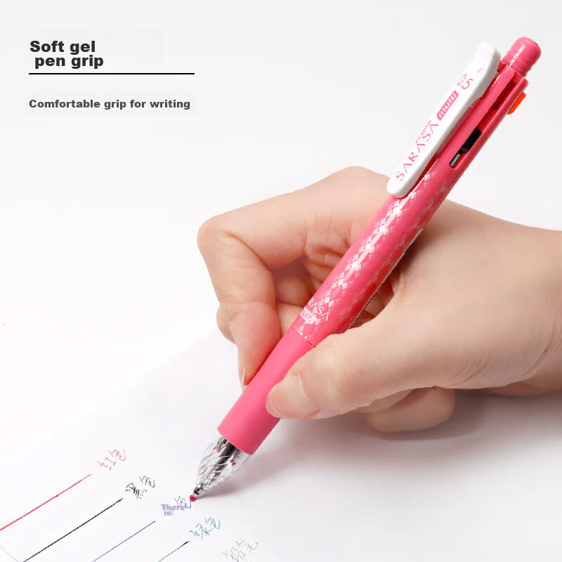 Многофункциональная ручка ZEBRA J4SA11, 5 в 1, гелевая ручка 0.5 мм (4 цвета) + механический карандаш 0.5 мм, розовая