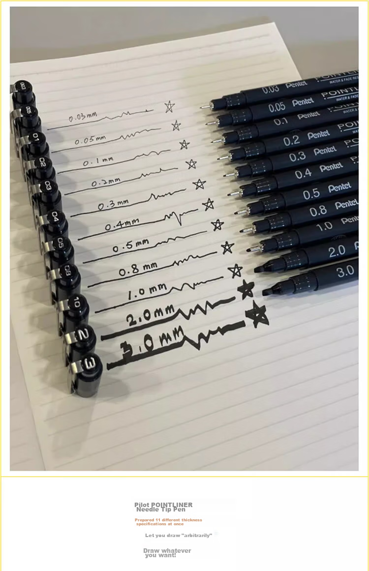 Pentel 0.1mm Water-Based Drawing Needle Pen, Art Drawing Outlining Pen, Comic Design Line Pen, S20P-1A 2