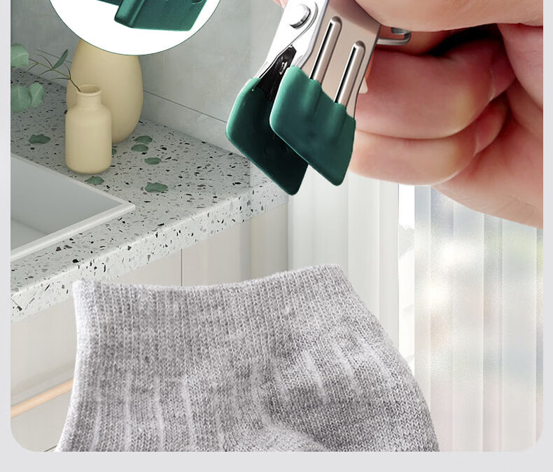 MENGTING Stainless Steel Sock Hanger, Multi-Clip Clothes Drying Rack for Home Use, Windproof Underwear Hanger, Blue, 24 Clips 9