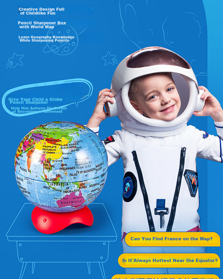 Maped Earth Globe Pencil Sharpener with Single Hole, Children's Manual Pencil Sharpener, Cartoon Small Pencil Sharpener for Elementary School Students, Stationery Gift 051110CH 3