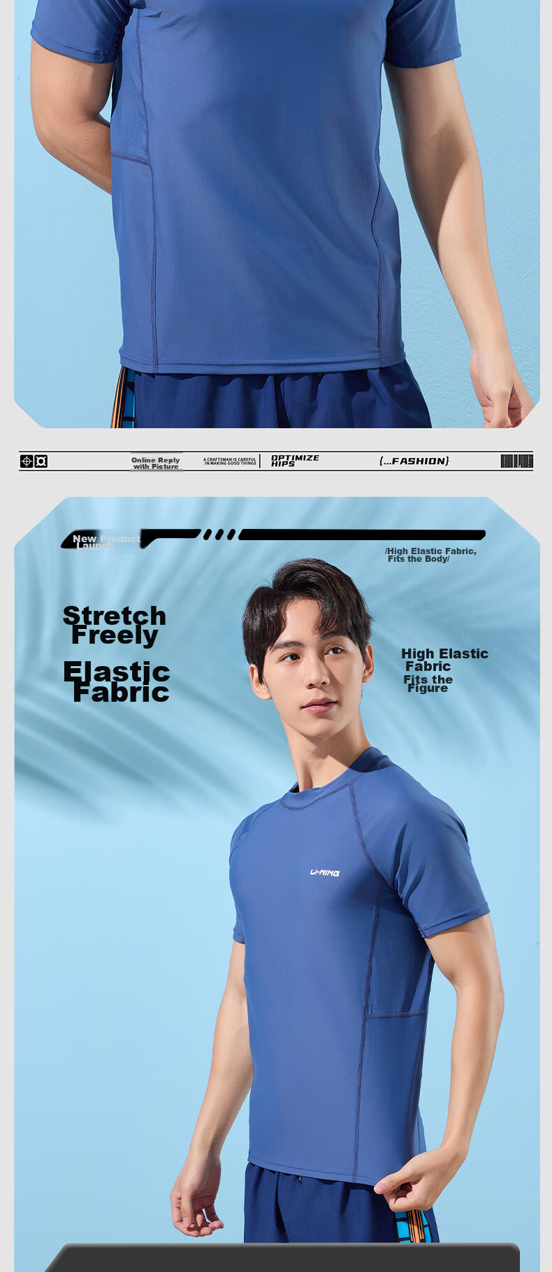 LI-NING Men's Surfing Diving Short Sleeve Swimwear Quick-Dry Training Top 870 Navy Blue L 18