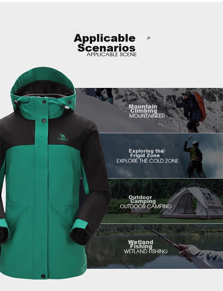 CAMEL Outdoor Cold-Resistant Jacket, Three-In Fleece Warm Mountaineering Suit, 7A12260001, Warm White/phantom Black 8