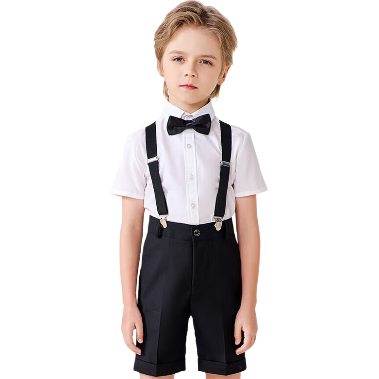 Luomeng Boys' Formal Wear Summer Children's Graduation Performance Outfit Kindergarten Suspender Pants Flower Girl Black Set 140