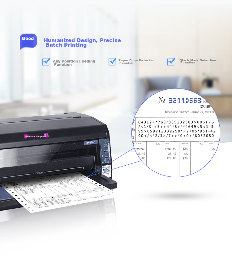 Jolimark FP-630K+ (USB+WIFI), 24-Pin 7-Part Multifunction Dot Matrix Printer, Financial Voucher Home Use, Sales Warehouse Document Continuous Paper Wireless Printing 6