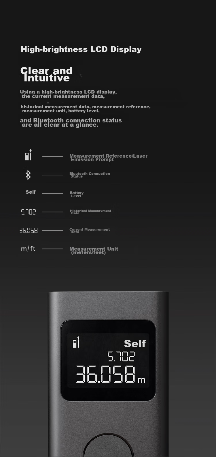 MIJIA Xiaomi, MIJIA Smart Laser Rangefinder, High-Precision Surveying Ruler, Electronic Ruler, Infrared, for Home Renovation Measurement 7