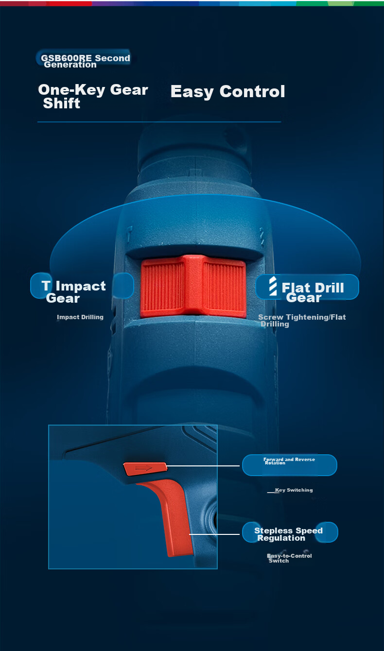 BOSCH Electric Drill, 600W Impact Drill, Household Tool Set, Wall Drilling, Multi-Functional Upgraded Version, GSB600RE 11