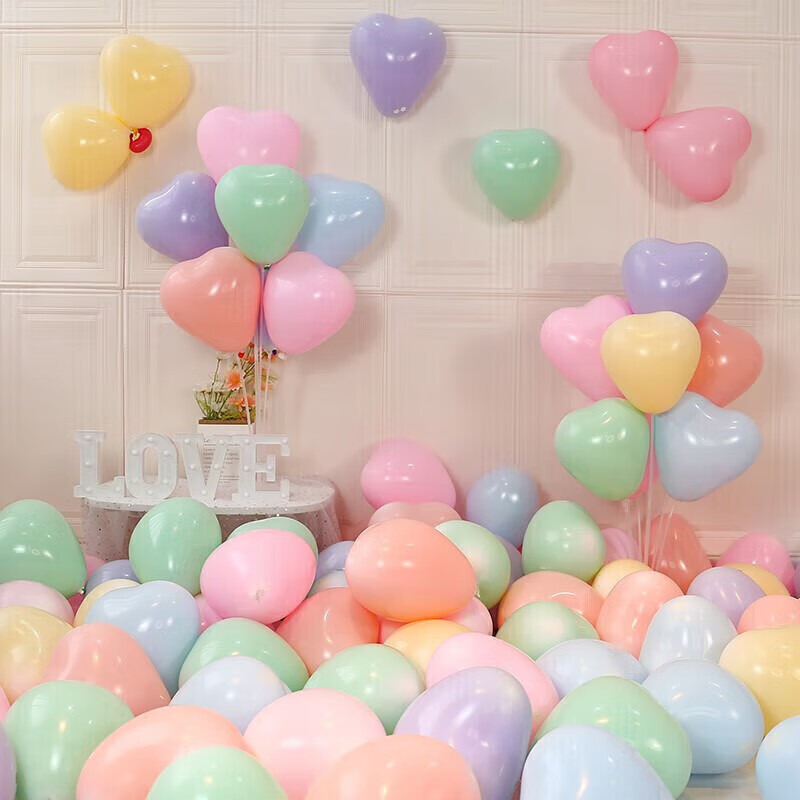 Abaoli Colorful Heart-Shaped Balloons Macaron Decoration Scene Setup Girl Kids Party Birthday Props