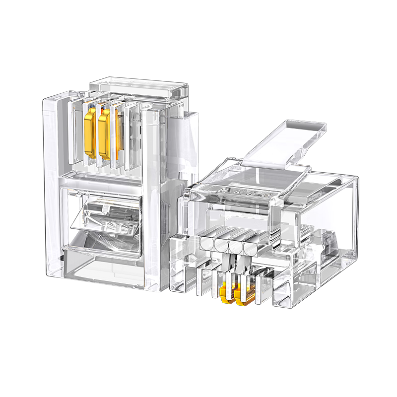SAMZHE 6P2C Telephone Crystal Head, 2-Core Engineering-Grade Gold-Plated Voice Telephone Line Connector, RJ11 Telephone Voice Crystal Head, 100 Pieces, SJT-32100