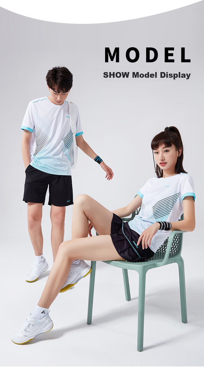 KAWASAKI Badminton Outfit Set Summer Style Sports Quick-Dry Short-Sleeve T-Shirt Training Team Uniform A1806 Men's White And Black XL 11