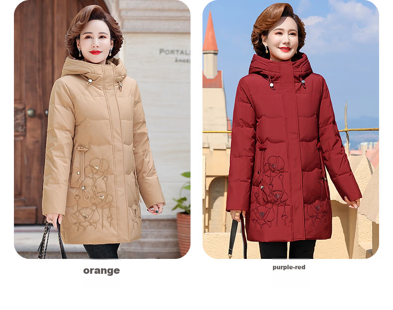 QIUFULUO Mom's Winter High-End down Jacket, New Year Red, Middle-Aged And Elderly Women's Clothing, Stylish And Warm Coat for Women over 50 And 60 Years Old 14