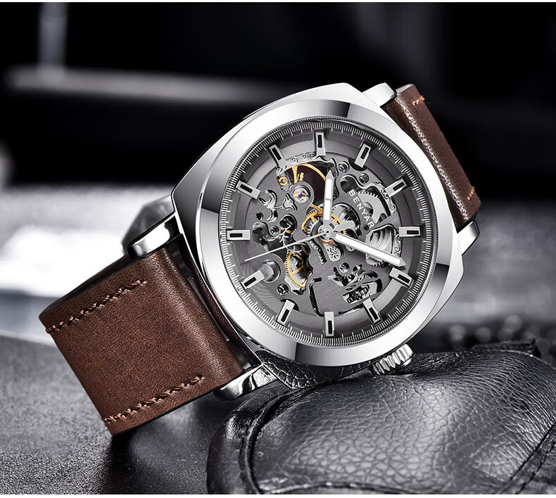 TSAR BOMBA Benyar Youth Trendy Skeleton Mechanical Watch, Student Watch for Men, Casual Sports Leather Strap, Gift for Boyfriend 22