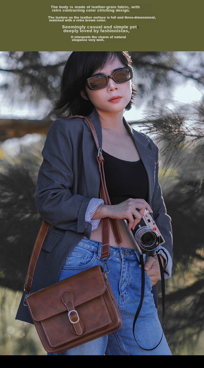 CWATCUN Shoulder Camera Bag, Photography Bag, Crossbody Handheld Vintage Women's Camera Bag, Mirrorless DSLR Handmade Sewn Commuter Bag 2