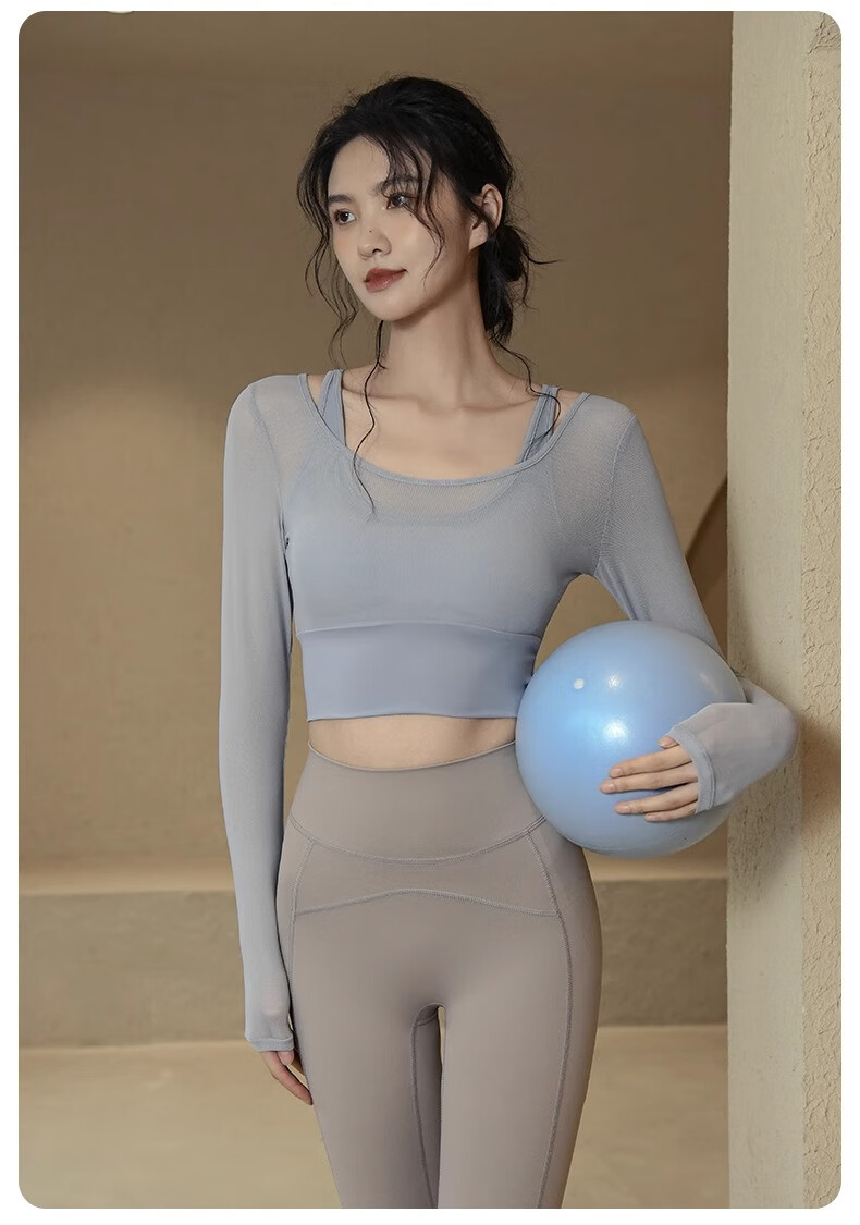 ACKDCS Stylish Yoga Top for Women, Spring New Style with Chest Pads, Sports Tennis Shock-Absorbing Long Sleeve Pilates Fitness Wear 14