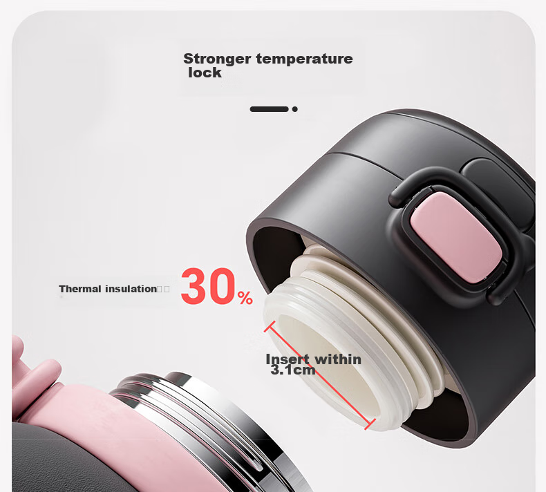 QWE Double-Insulated Water Bottle, 500ml, Cherry Blossom Love Pink, Straw Cup, Stylish Design, Temperature-Controlled, Portable Carrying Handle 4
