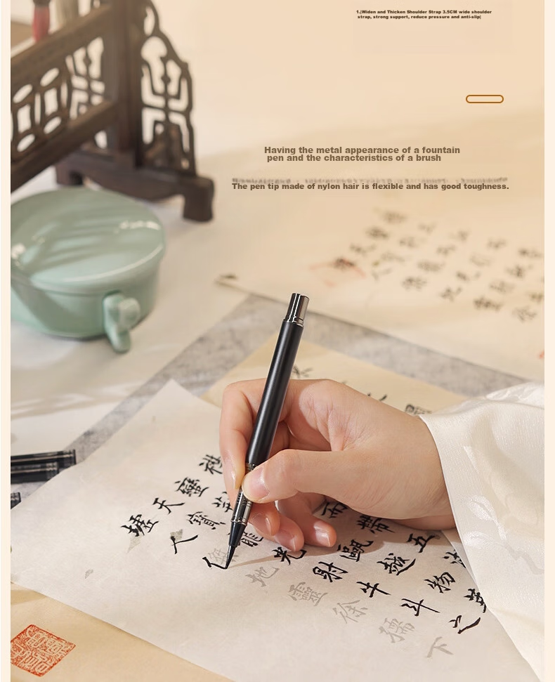 Deli Fountain Pen-Style Brush Pen for Calligraphy Practice, Small Regular Script, Refillable Ink, Replaceable Cartridge, Adult Beginner's Starter Kit, Calligraphy Copybook, Back-To Gift [Includes 18 Ink Cartridges] 4