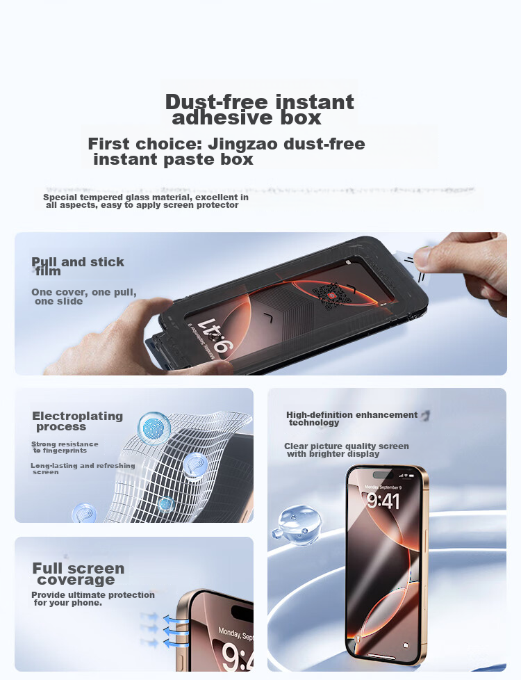 JD Original [Dust-Free Storage 2-Pack] Compatible with Apple 16/15, High-Definition Tempered Glass Screen Protector for IPhone 16, HD Phone Film, Dust-Proof, Shockproof, Anti-Fingerprint, Ultra-Thin, Full Coverage, with Dust-Free Storage 3